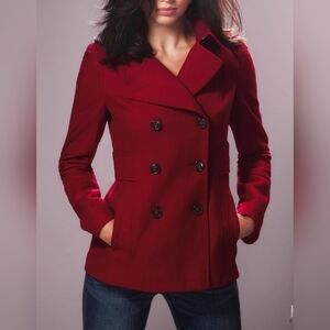 INTL DETAILS Womens RED Double Breasted Pea Coat MEDIUM Removable Hood